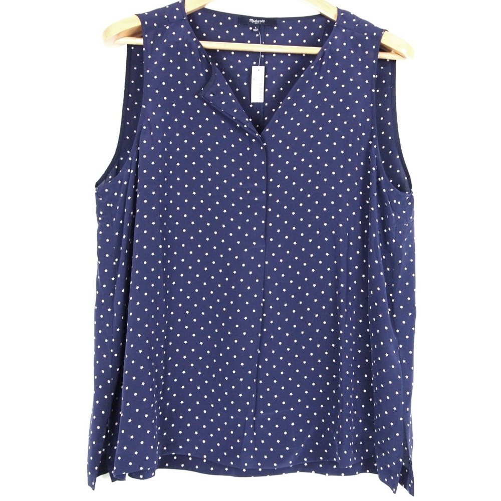 Madewell Silk Popover Tank  Blue with Dots  Stars - Picture 2 of 5